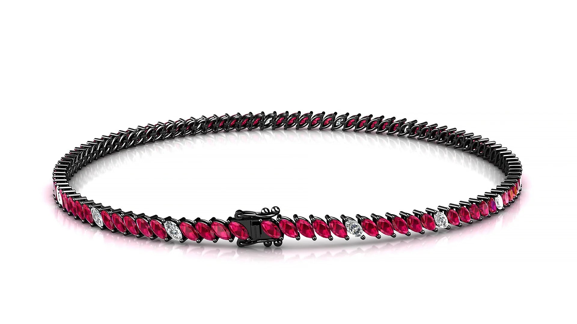 Venezia 5-1 | 18k Black Gold 3 x 1.5 mm Marquise Natural Ruby & Diamond 18 cm Tennis Bracelet