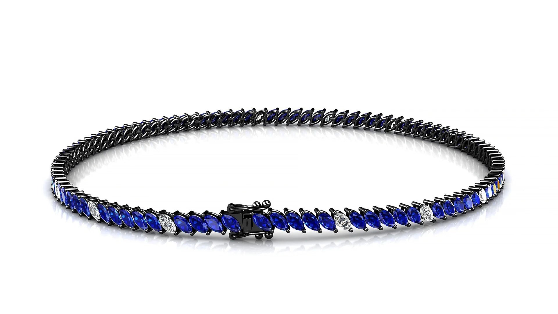 Venezia 5-1 | 18k Black Gold 3 x 1.5 mm Marquise Natural Sapphire & Diamond 18 cm Tennis Bracelet