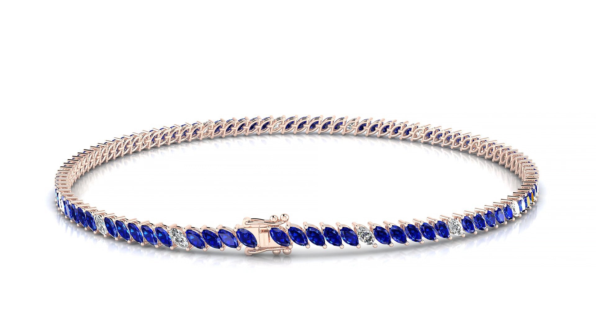 Venezia 5-1 | 18k Rose Gold 3 x 1.5 mm Marquise Natural Sapphire & Diamond 17 cm Tennis Bracelet