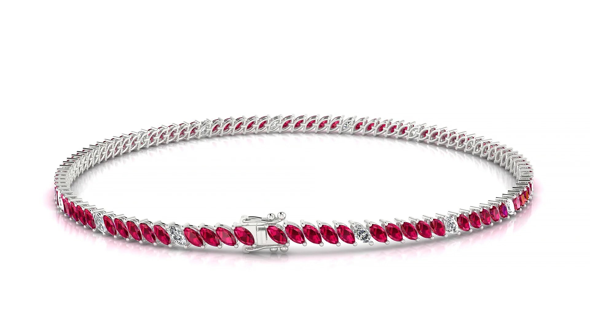 Venezia 5-1 | 18k White Gold 3 x 1.5 mm Marquise Natural Ruby & Diamond 18 cm Tennis Bracelet