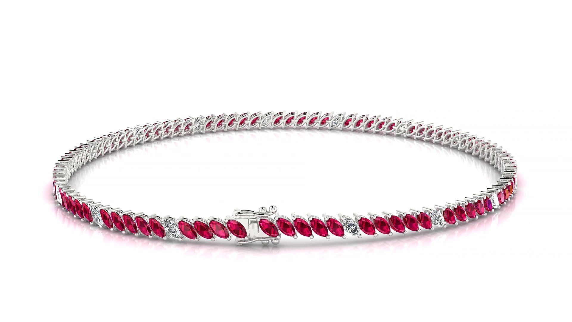 Venezia 5-1 | 18k White Gold 3 x 1.5 mm Marquise Natural Ruby & Diamond 18 cm Tennis Bracelet