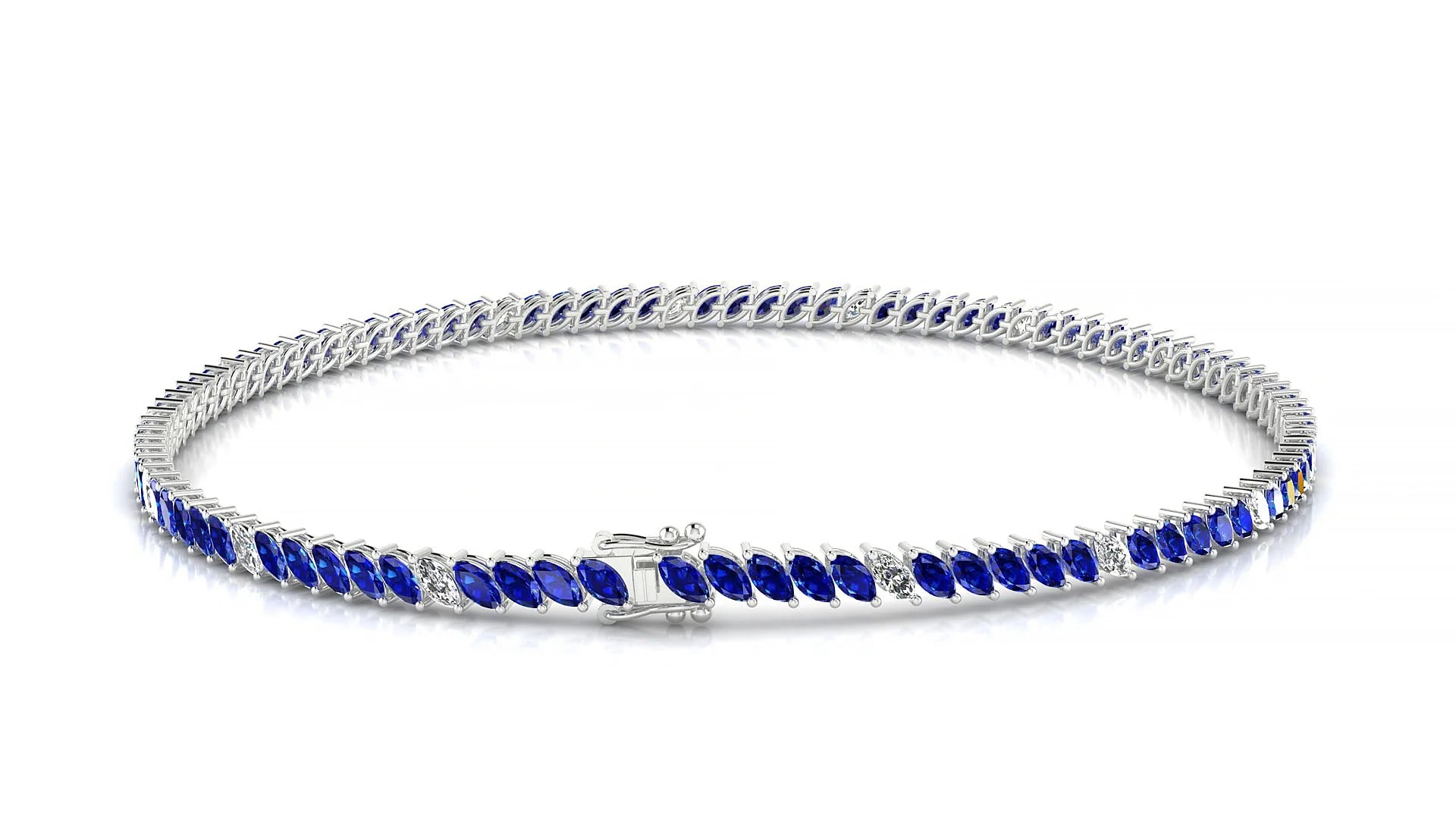 Venezia 5-1 | 18k White Gold 3 x 1.5 mm Marquise Natural Sapphire & Diamond 18 cm Tennis Bracelet