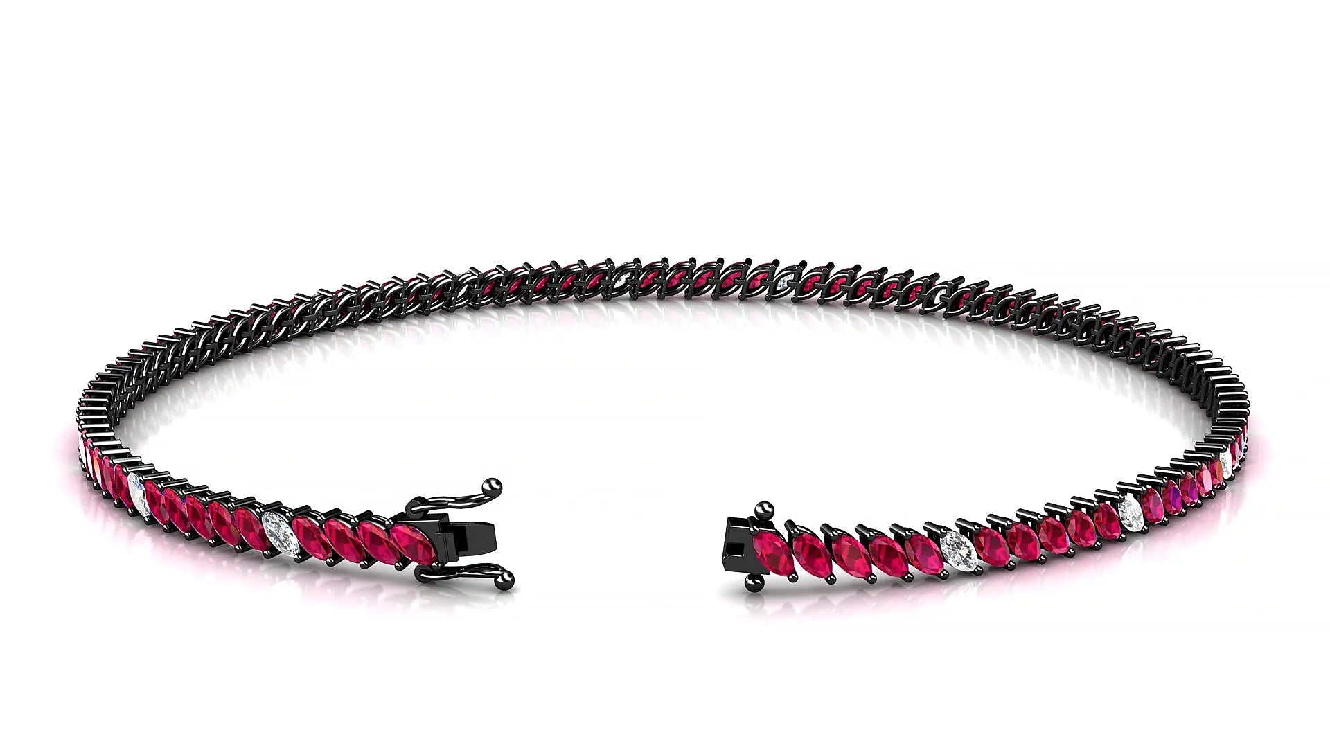 Venezia 5-1 | 18k Black Gold 3 x 1.5 mm Marquise Natural Ruby & Diamond 18 cm Tennis Bracelet