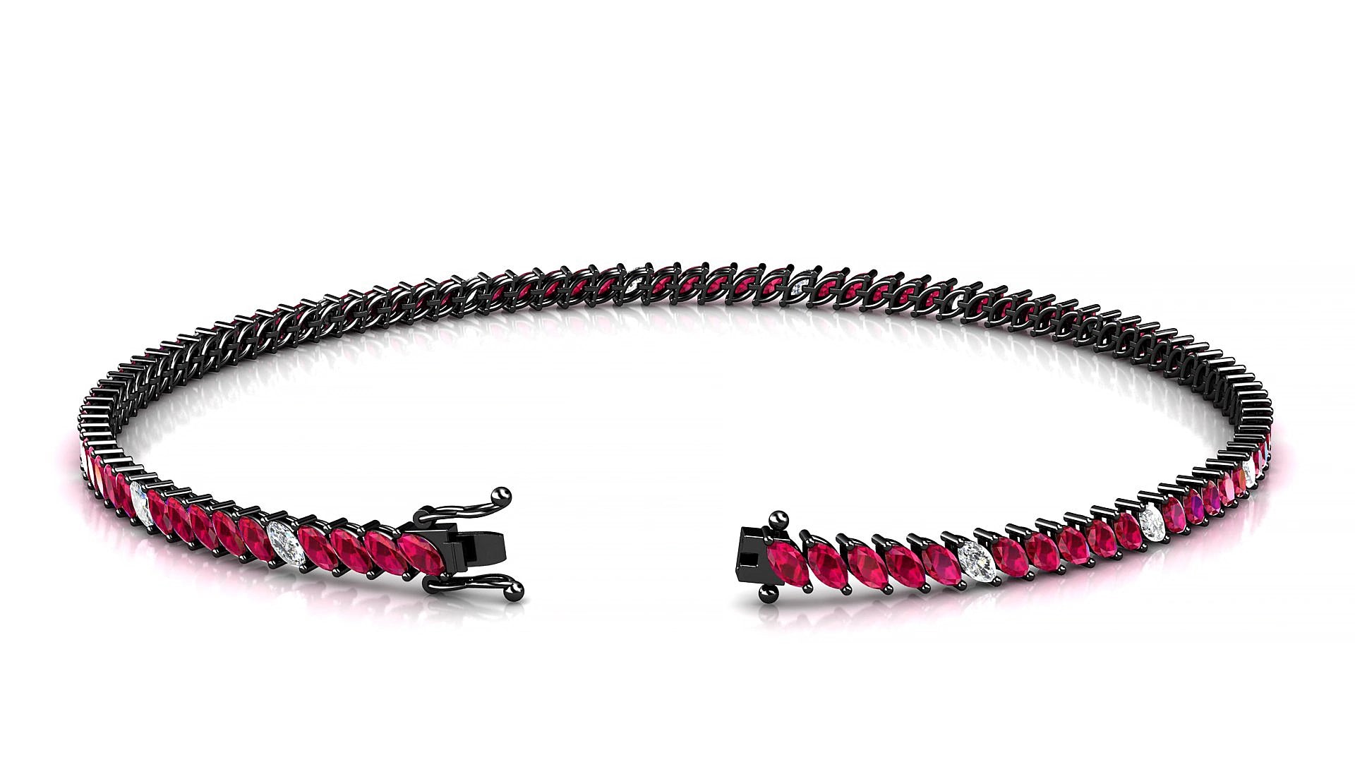 Venezia 5-1 | 18k Black Gold 3 x 1.5 mm Marquise Natural Ruby & Diamond 19 cm Tennis Bracelet