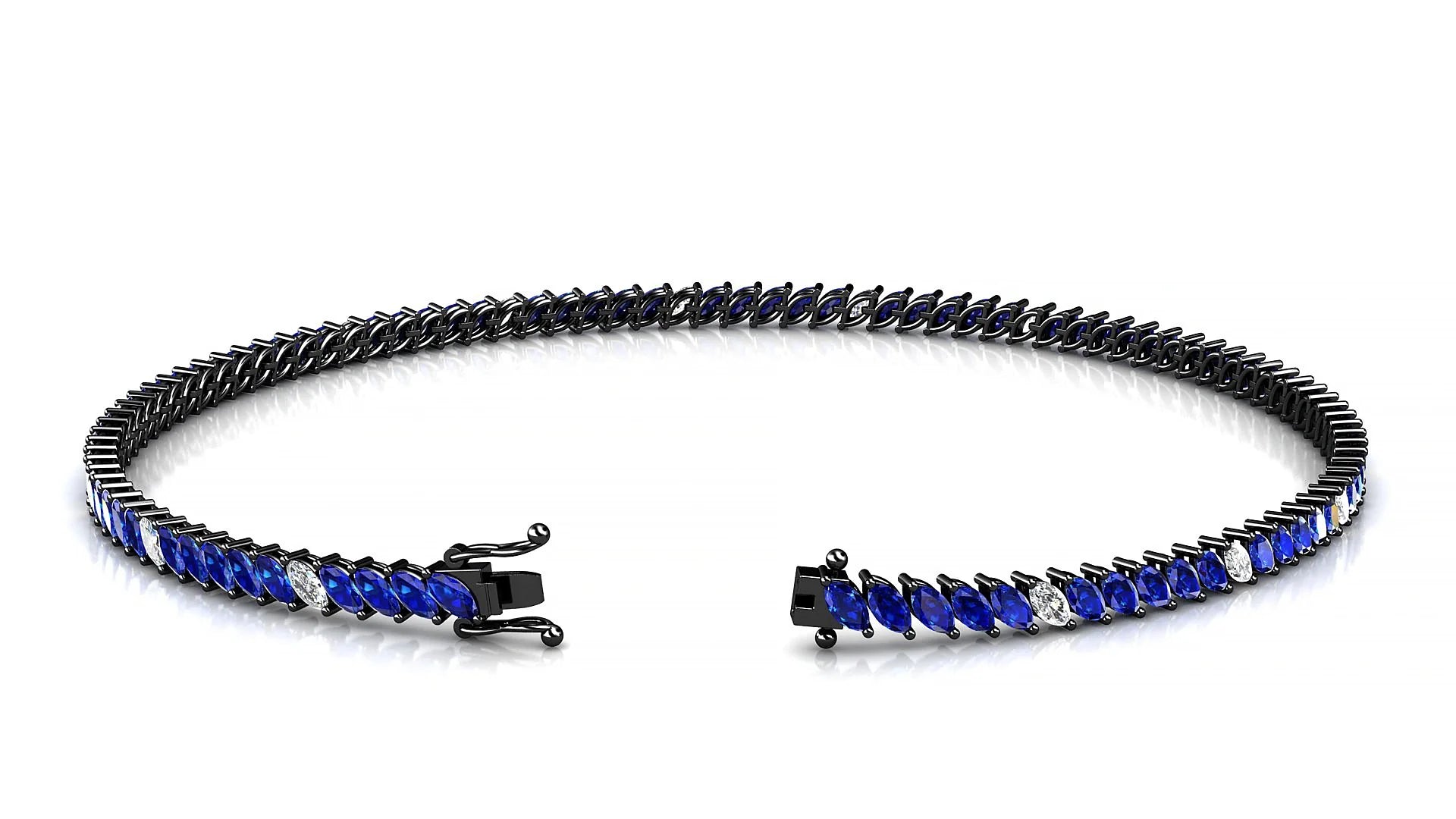 Venezia 5-1 | 18k Black Gold 3 x 1.5 mm Marquise Natural Sapphire & Diamond 18 cm Tennis Bracelet