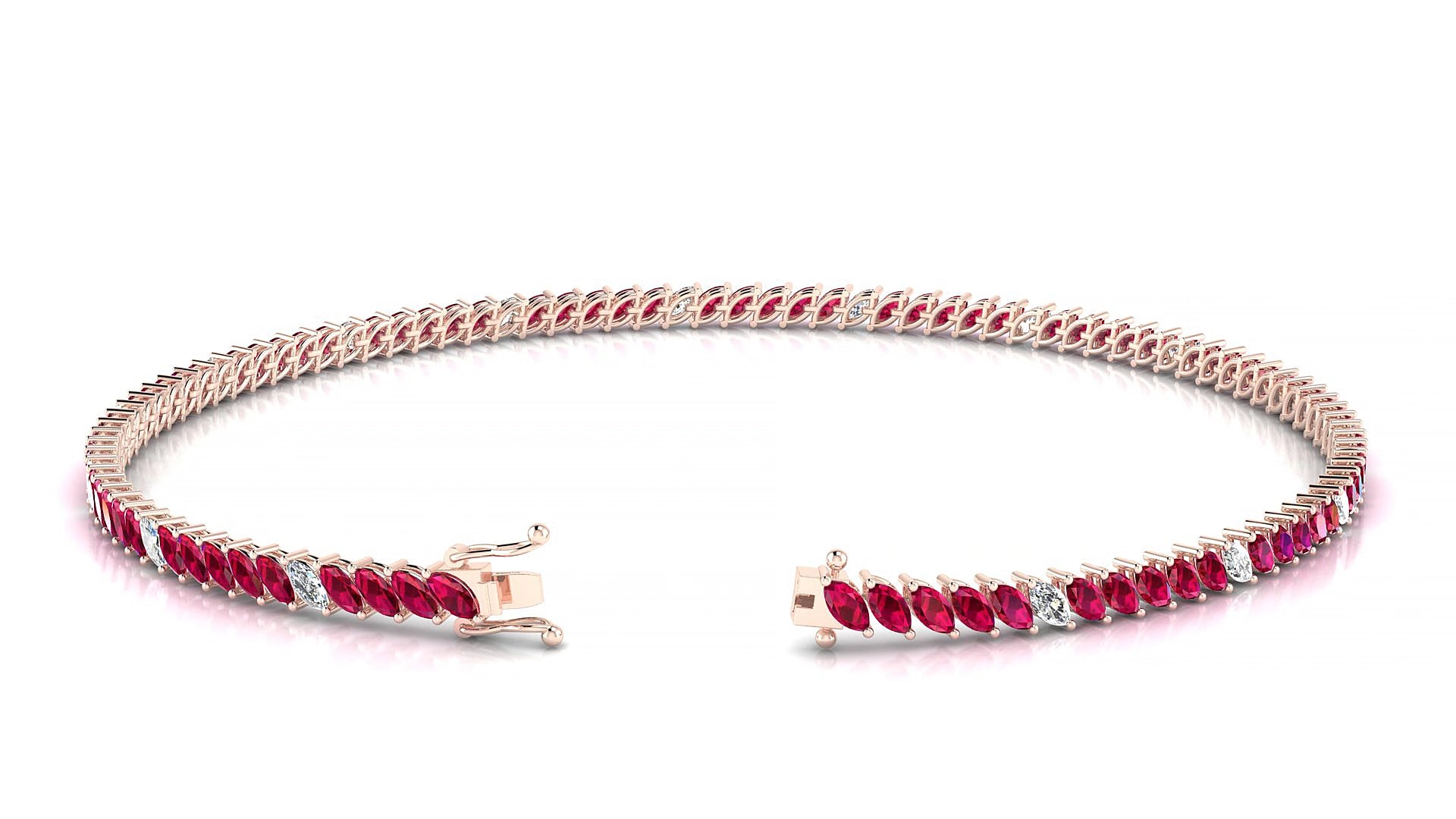 Venezia 5-1 | 18k Rose Gold 3 x 1.5 mm Marquise Natural Ruby & Diamond 20 cm Tennis Bracelet