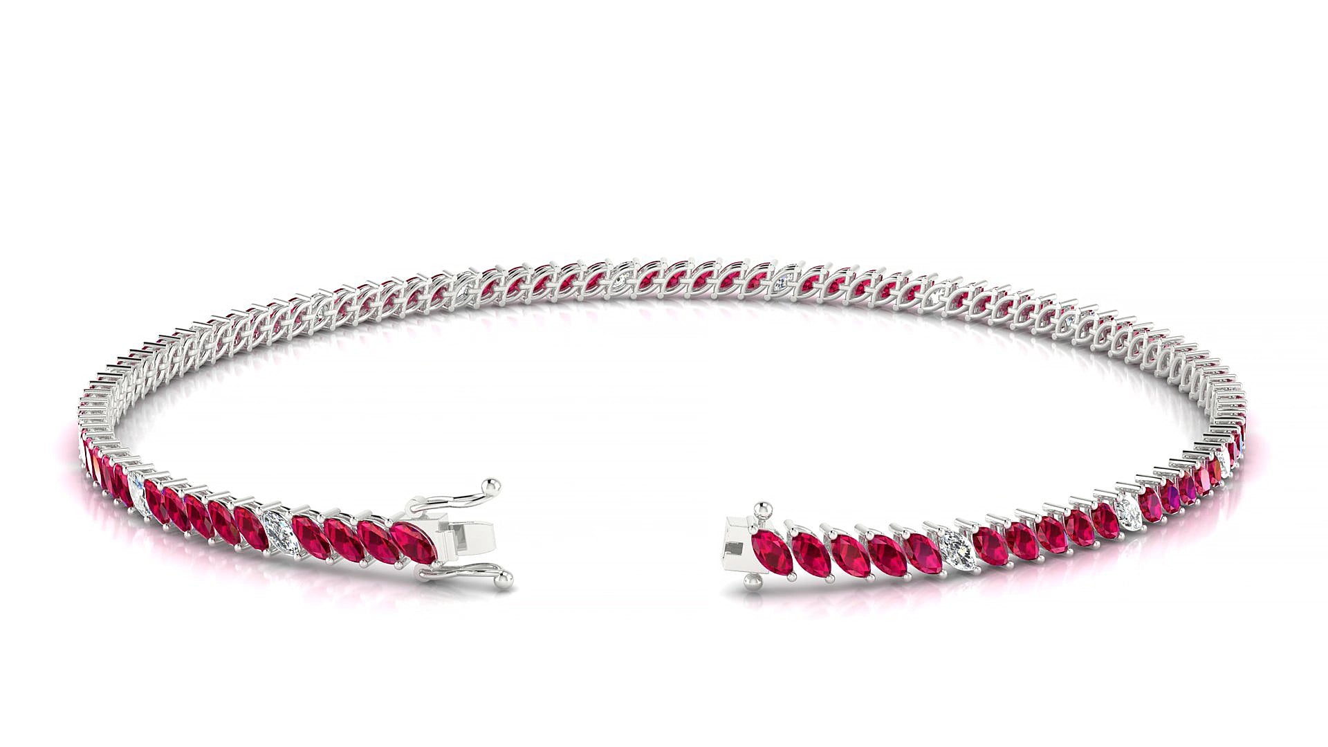 Venezia 5-1 | 18k White Gold 3 x 1.5 mm Marquise Natural Ruby & Diamond 15 cm Tennis Bracelet