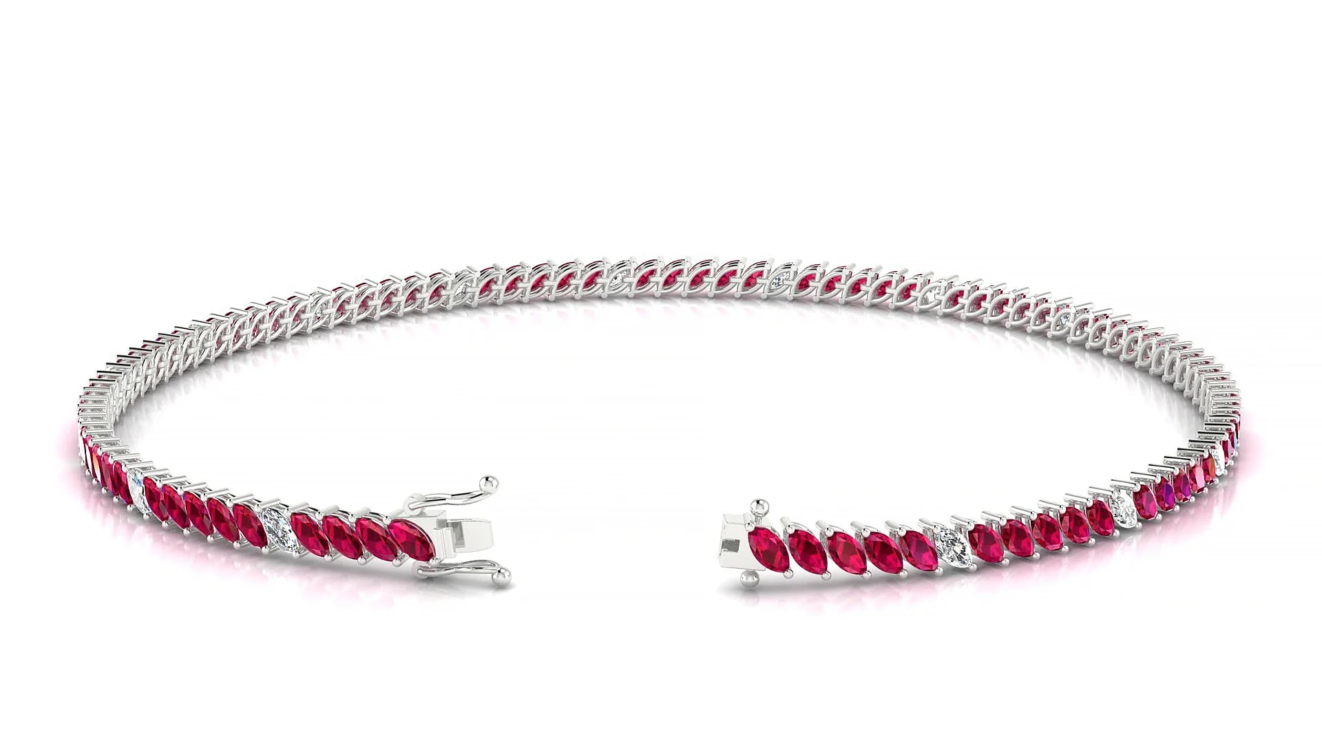Venezia 5-1 | 18k White Gold 3 x 1.5 mm Marquise Natural Ruby & Diamond 18 cm Tennis Bracelet