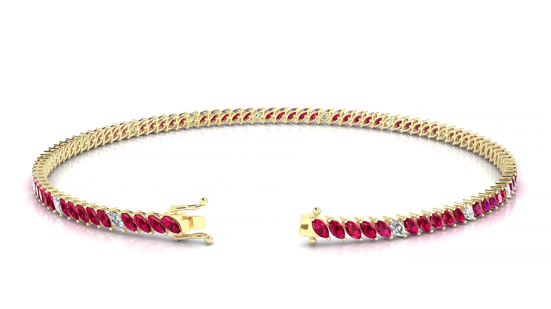 Venezia 5-1 | 18k Yellow Gold 3 x 1.5 mm Marquise Natural Ruby & Diamond 18 cm Tennis Bracelet