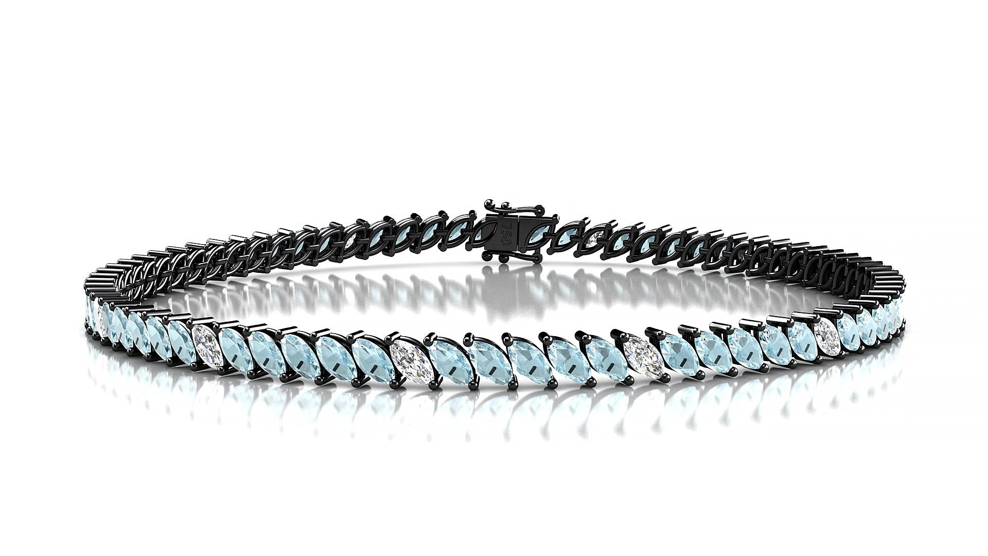 Venezia 5-1 | 18k Black Gold 4 x 2 mm Marquise Natural Aquamarine & Diamond 18 cm Tennis Bracelet
