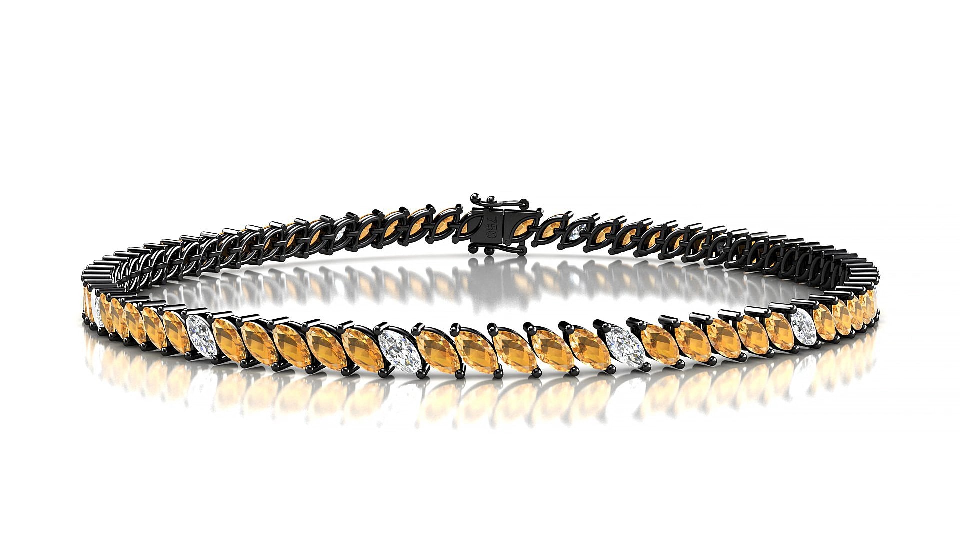 Venezia 5-1 | 18k Black Gold 4 x 2 mm Marquise Natural Citrine & Diamond 15 cm Tennis Bracelet