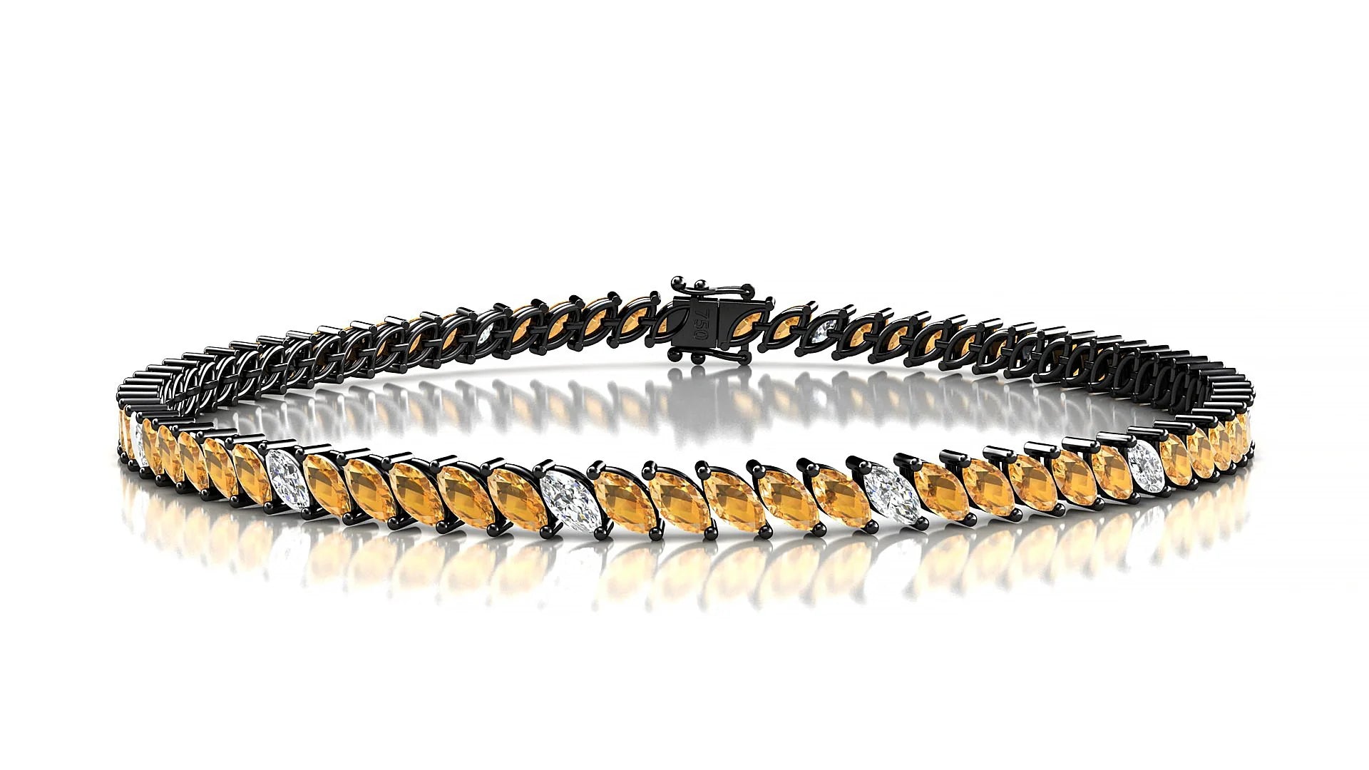 Venezia 5-1 | 18k Black Gold 4 x 2 mm Marquise Natural Citrine & Diamond Tennis Bracelet