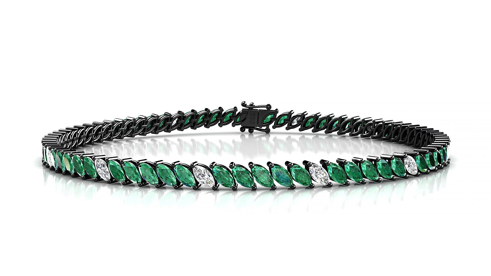 Venezia 5-1 | 18k Black Gold 4 x 2 mm Marquise Natural Emerald & Diamond 15 cm Tennis Bracelet