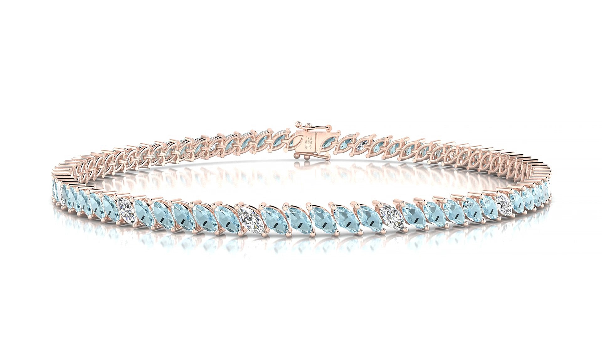 Venezia 5-1 | 18k Rose Gold 4 x 2 mm Marquise Natural Aquamarine & Diamond 16 cm Tennis Bracelet