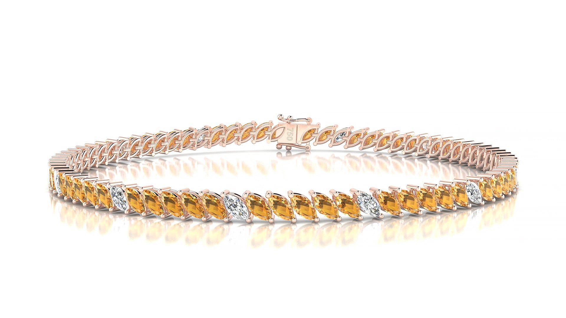 Venezia 5-1 | 18k Rose Gold 4 x 2 mm Marquise Natural Citrine & Diamond 15 cm Tennis Bracelet