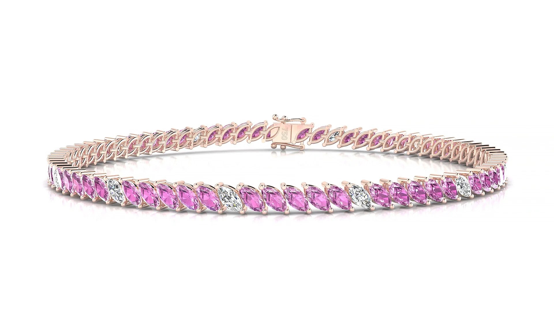 Venezia 5-1 | 18k Rose Gold 4 x 2 mm Marquise Natural Pink Sapphire & Diamond 18 cm Tennis Bracelet