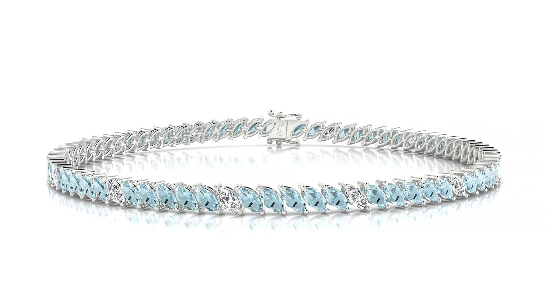 Venezia 5-1 | 18k White Gold 4 x 2 mm Marquise Natural Aquamarine & Diamond 17 cm Tennis Bracelet