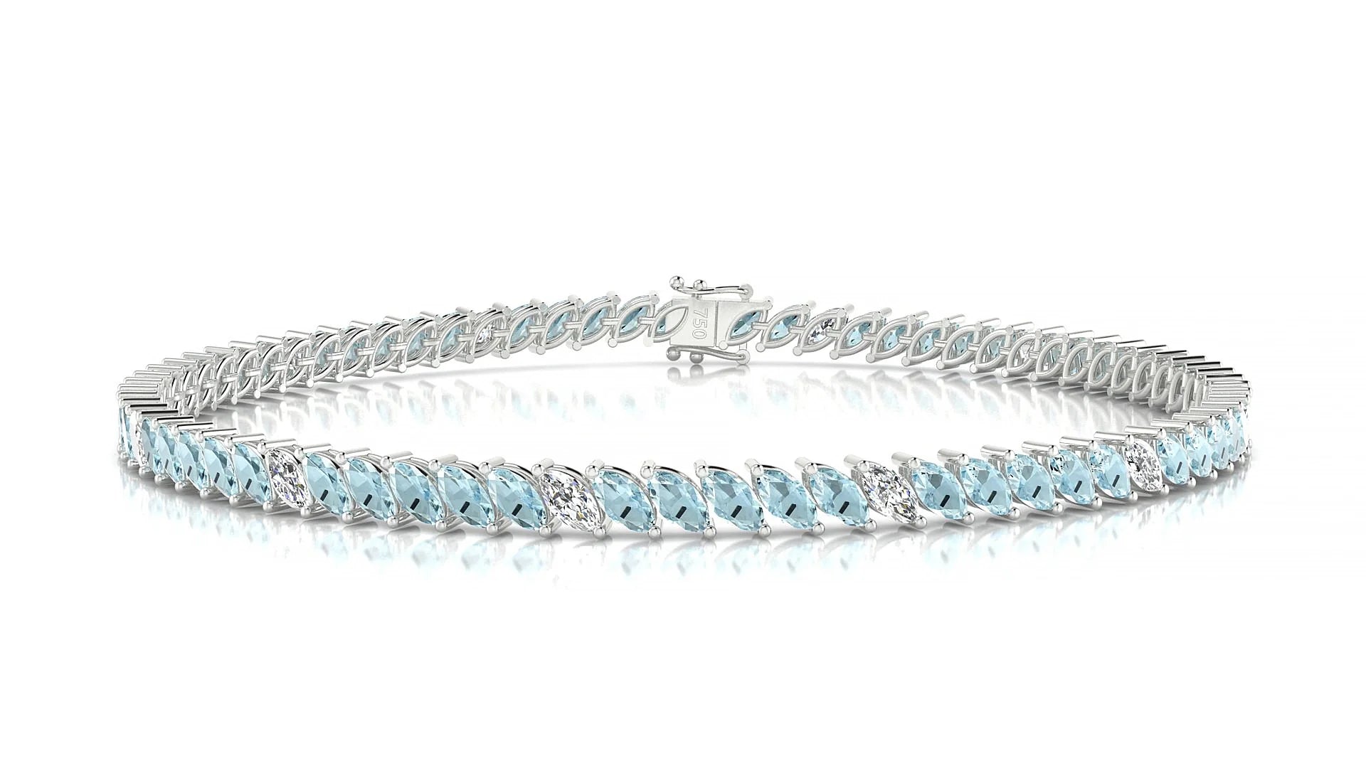 Venezia 5-1 | 18k White Gold 4 x 2 mm Marquise Natural Aquamarine & Diamond Tennis Bracelet