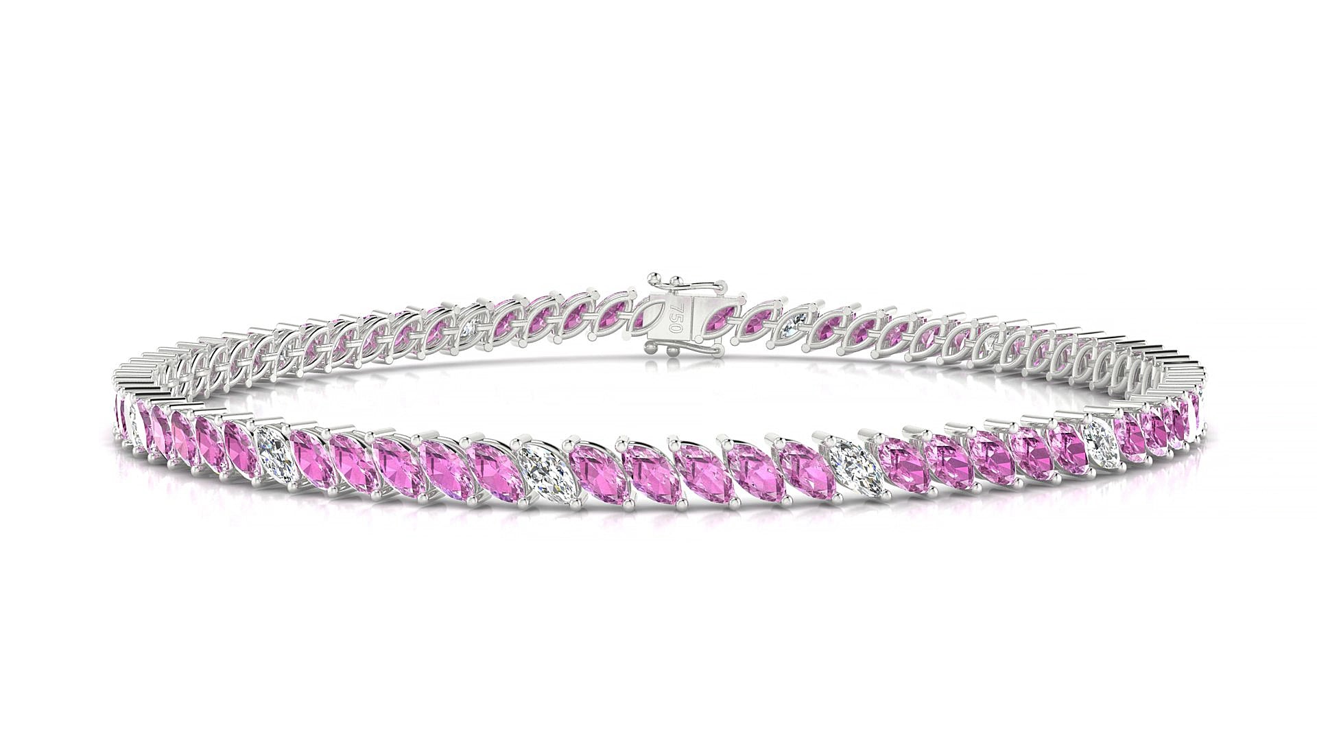 Venezia 5-1 | 18k White Gold 4 x 2 mm Marquise Natural Pink Sapphire & Diamond 15 cm Tennis Bracelet