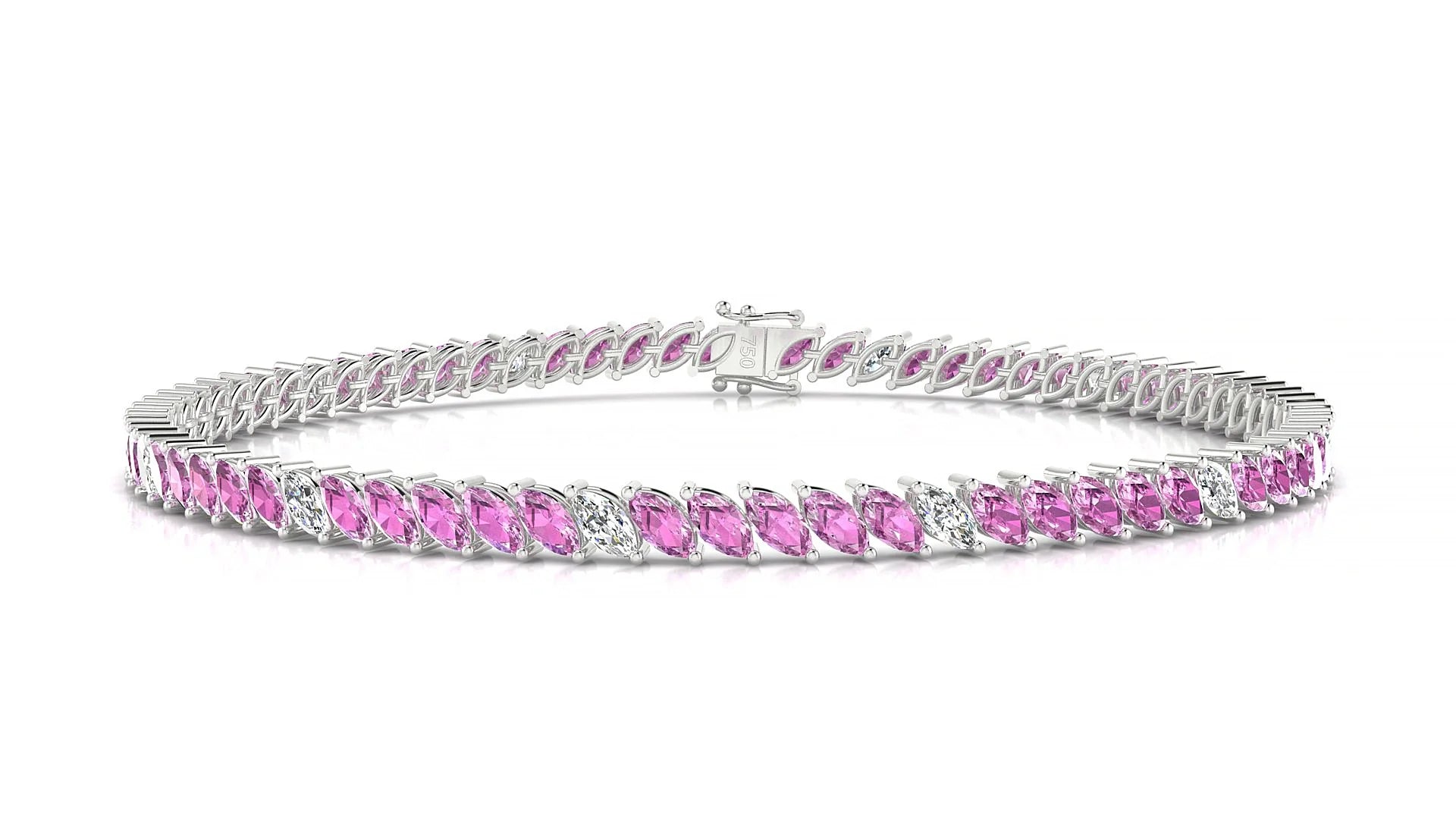 Venezia 5-1 | 18k White Gold 4 x 2 mm Marquise Natural Pink Sapphire & Diamond 18 cm Tennis Bracelet