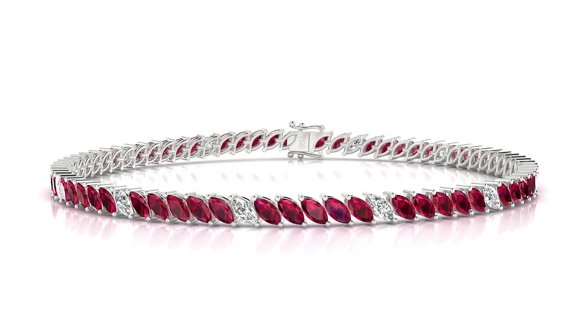 Venezia 5-1 | 18k White Gold 4 x 2 mm Marquise Natural Ruby & Diamond 18 cm Tennis Bracelet