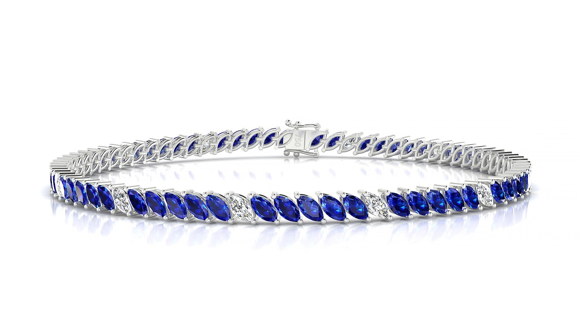 Venezia 5-1 | 18k White Gold 4 x 2 mm Marquise Natural Sapphire & Diamond 19 cm Tennis Bracelet