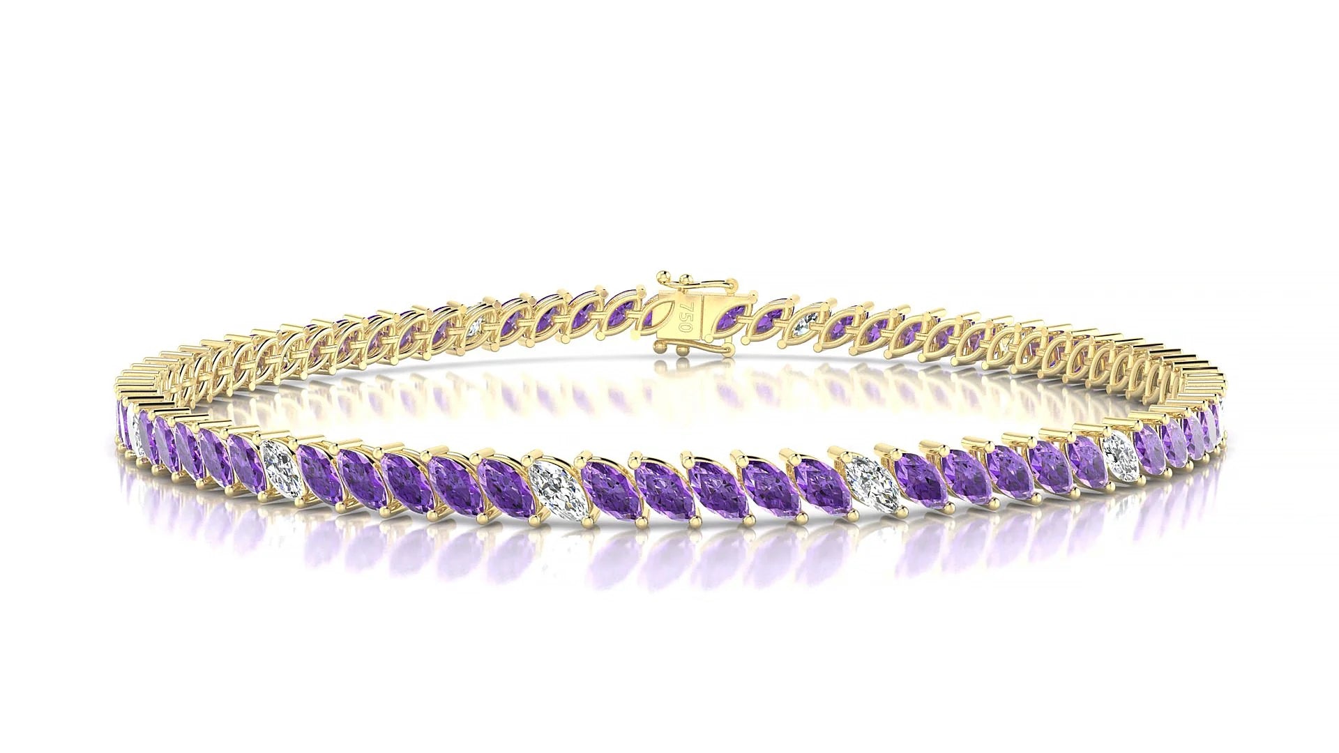 Venezia 5-1 | 18k Yellow Gold 4 x 2 mm Marquise Natural Amethyst & Diamond Tennis Bracelet