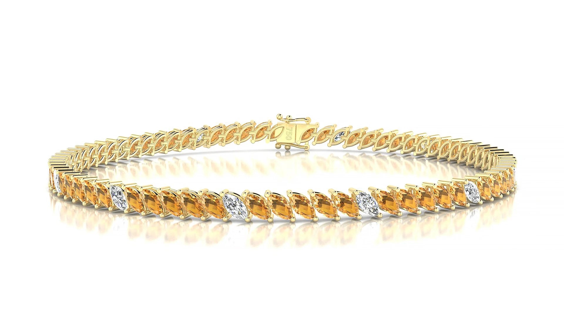 Venezia 5-1 | 18k Yellow Gold 4 x 2 mm Marquise Natural Citrine & Diamond Tennis Bracelet