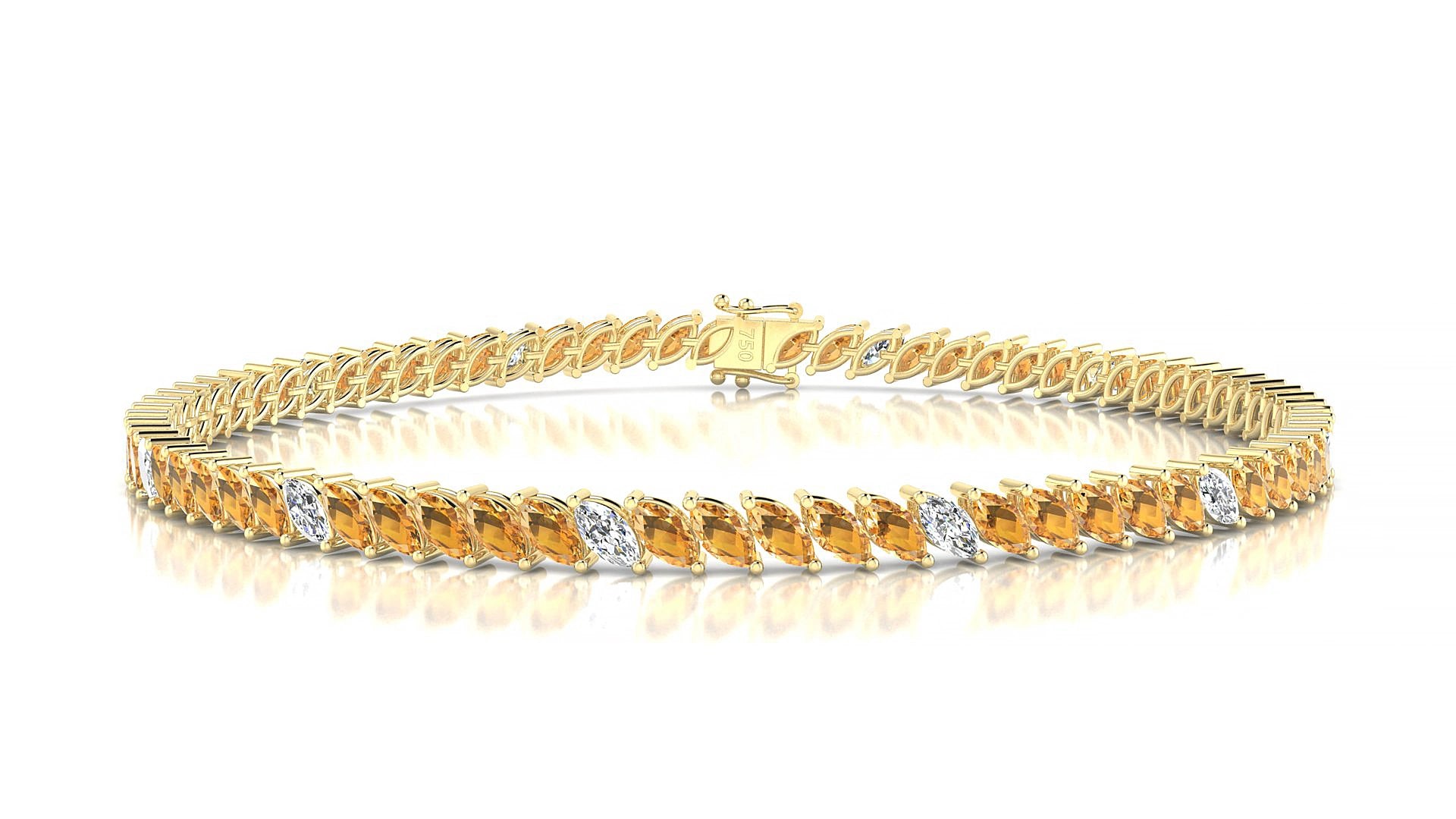 Venezia 5-1 | 18k Yellow Gold 4 x 2 mm Marquise Natural Citrine & Diamond 17 cm Tennis Bracelet