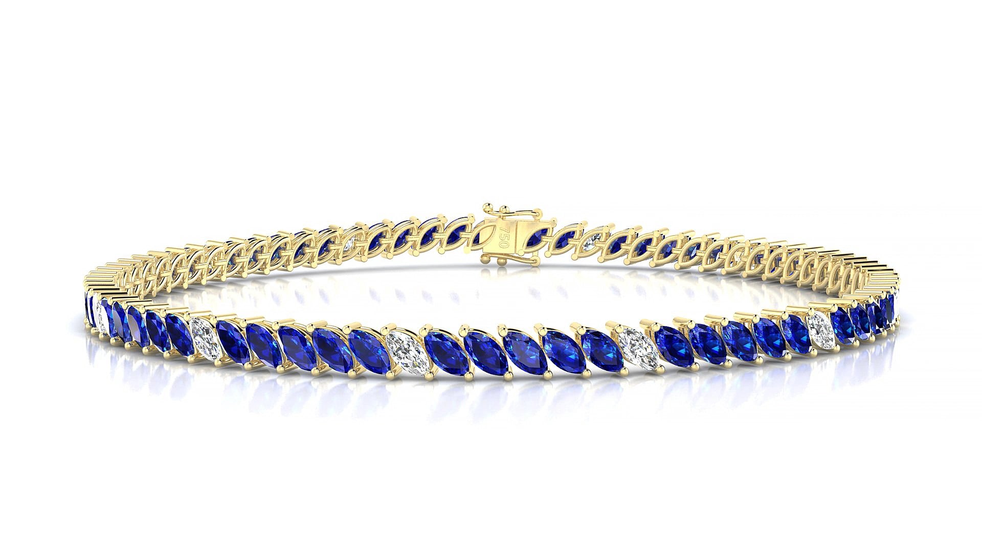 Venezia 5-1 | 18k Yellow Gold 4 x 2 mm Marquise Natural Sapphire & Diamond 19 cm Tennis Bracelet