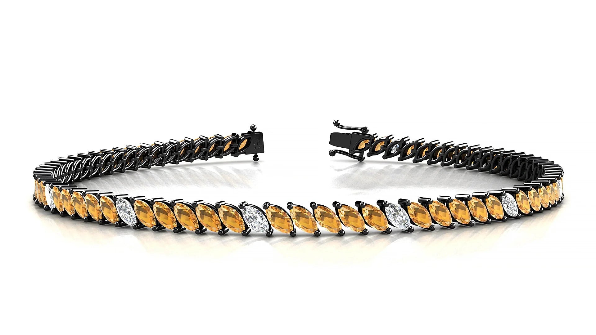 Venezia 5-1 | 18k Black Gold 4 x 2 mm Marquise Natural Citrine & Diamond Tennis Bracelet