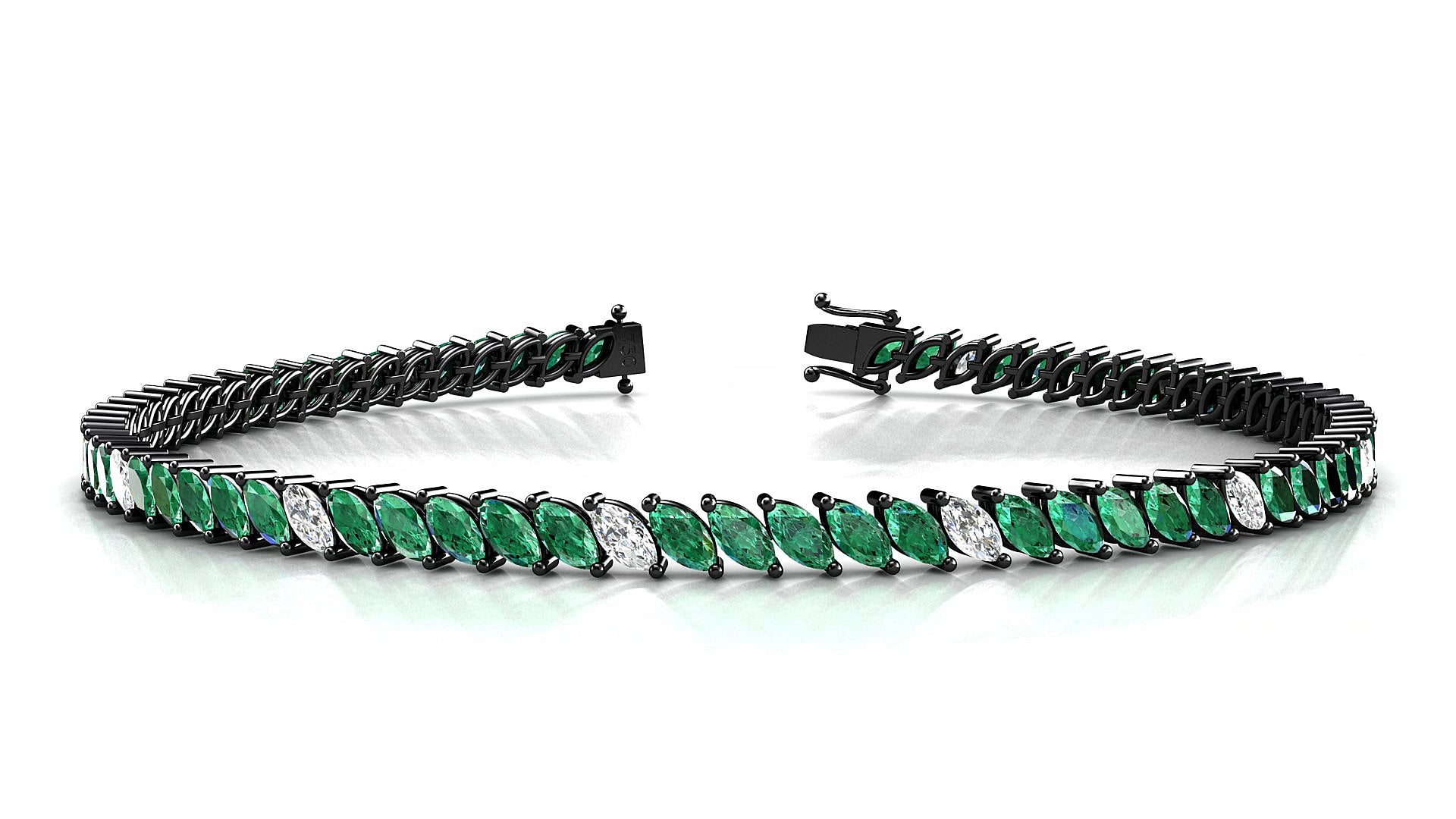 Venezia 5-1 | 18k Black Gold 4 x 2 mm Marquise Natural Emerald & Diamond 15 cm Tennis Bracelet