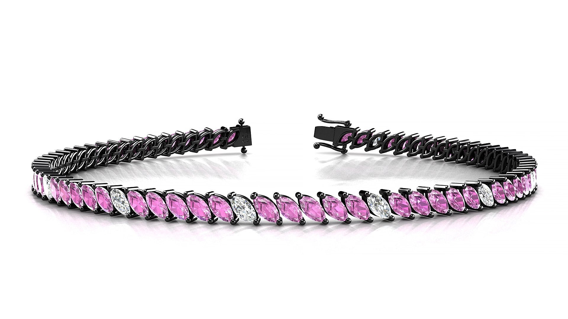 Venezia 5-1 | 18k Black Gold 4 x 2 mm Marquise Natural Pink Sapphire & Diamond 15 cm Tennis Bracelet