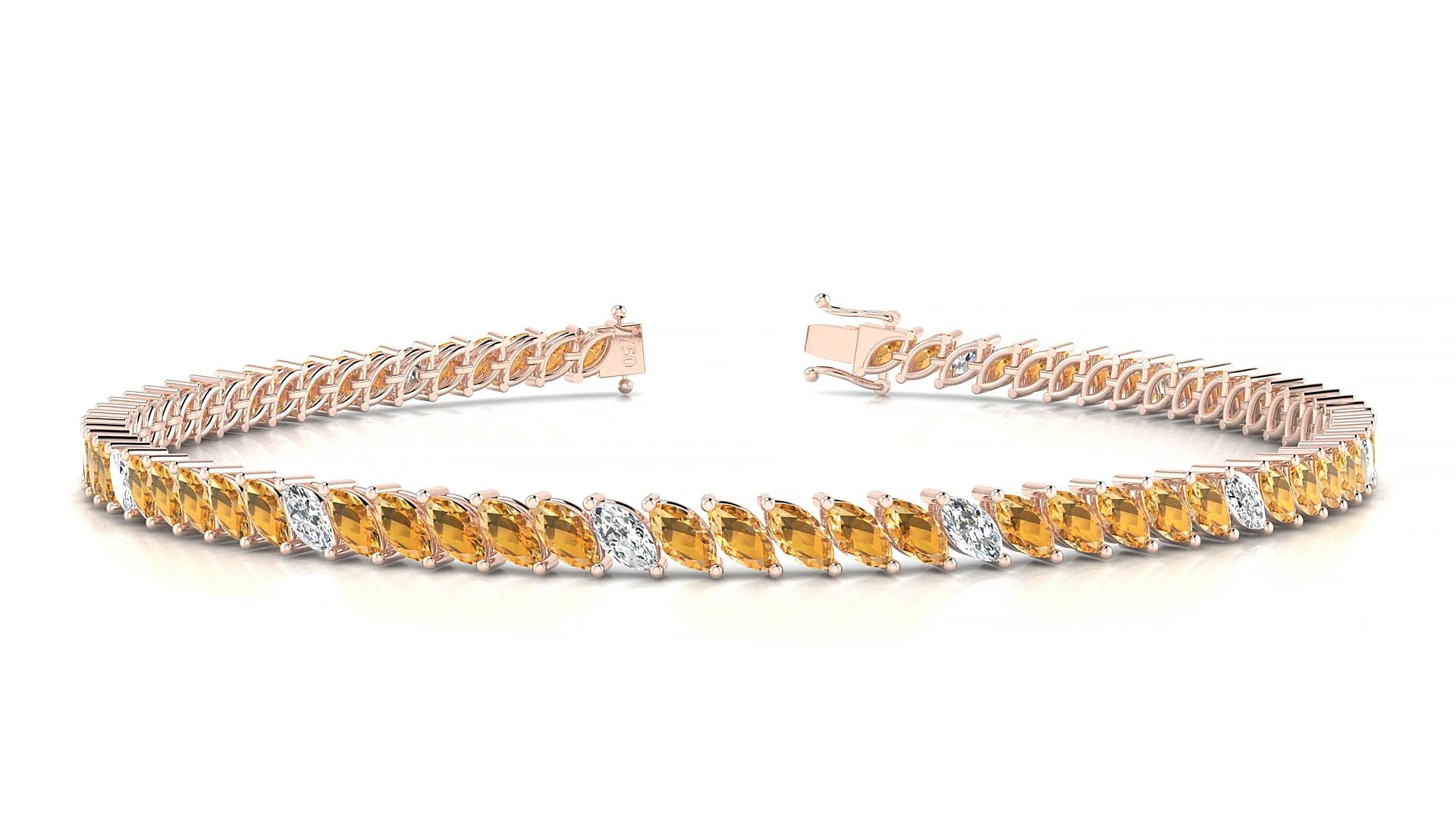 Venezia 5-1 | 18k Rose Gold 4 x 2 mm Marquise Natural Citrine & Diamond Tennis Bracelet