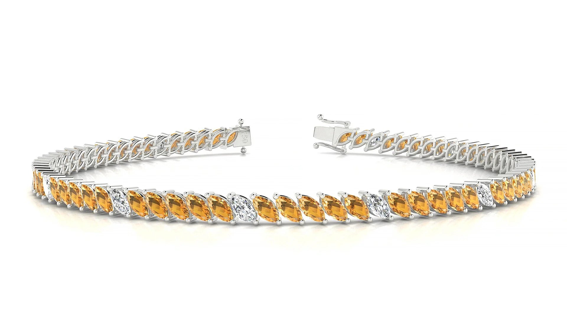 Venezia 5-1 | 18k White Gold 4 x 2 mm Marquise Natural Citrine & Diamond Tennis Bracelet