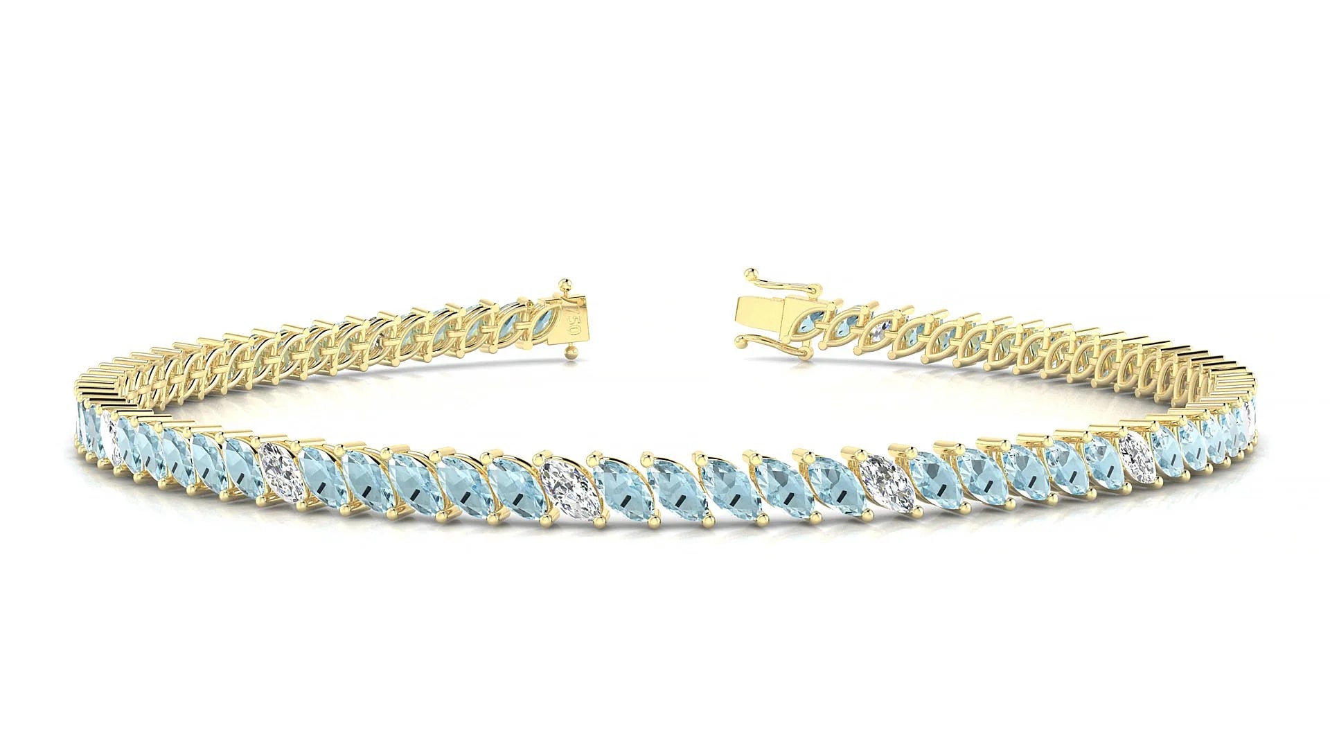 Venezia 5-1 | 18k Yellow Gold 4 x 2 mm Marquise Natural Aquamarine & Diamond Tennis Bracelet