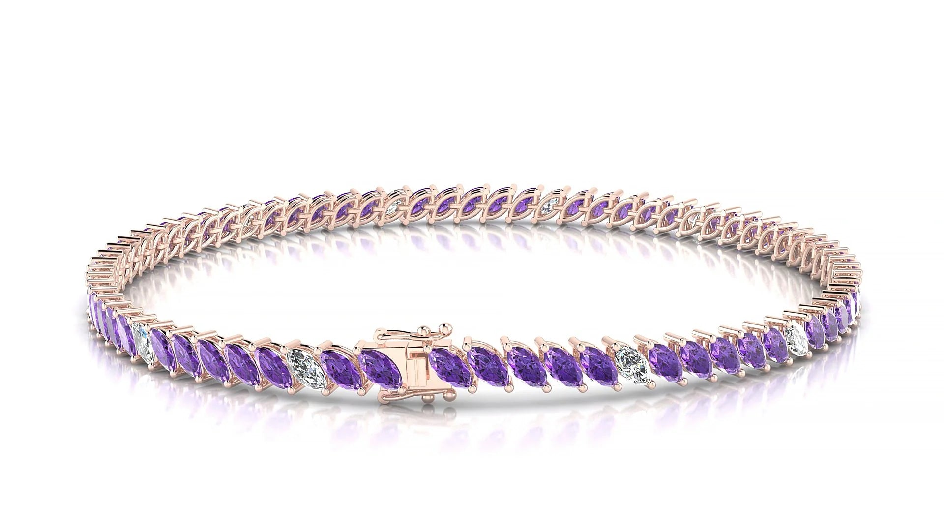 Venezia 5-1 | 18k Rose Gold 4 x 2 mm Marquise Natural Amethyst & Diamond Tennis Bracelet
