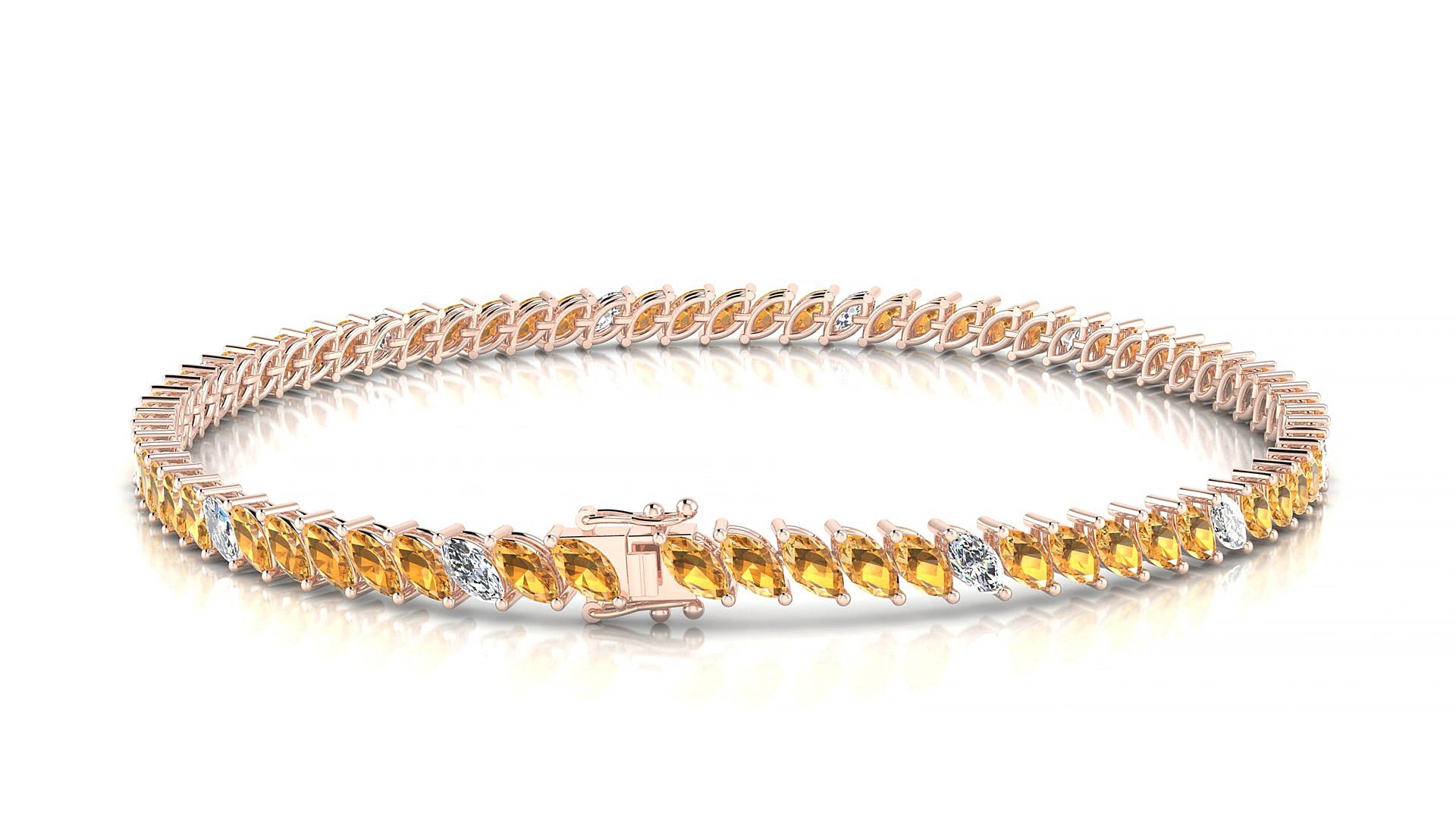 Venezia 5-1 | 18k Rose Gold 4 x 2 mm Marquise Natural Citrine & Diamond 15 cm Tennis Bracelet
