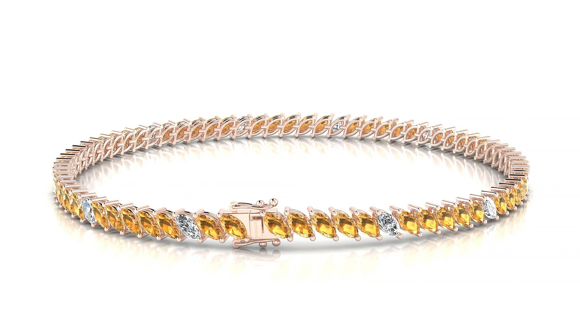 Venezia 5-1 | 18k Rose Gold 4 x 2 mm Marquise Natural Citrine & Diamond Tennis Bracelet
