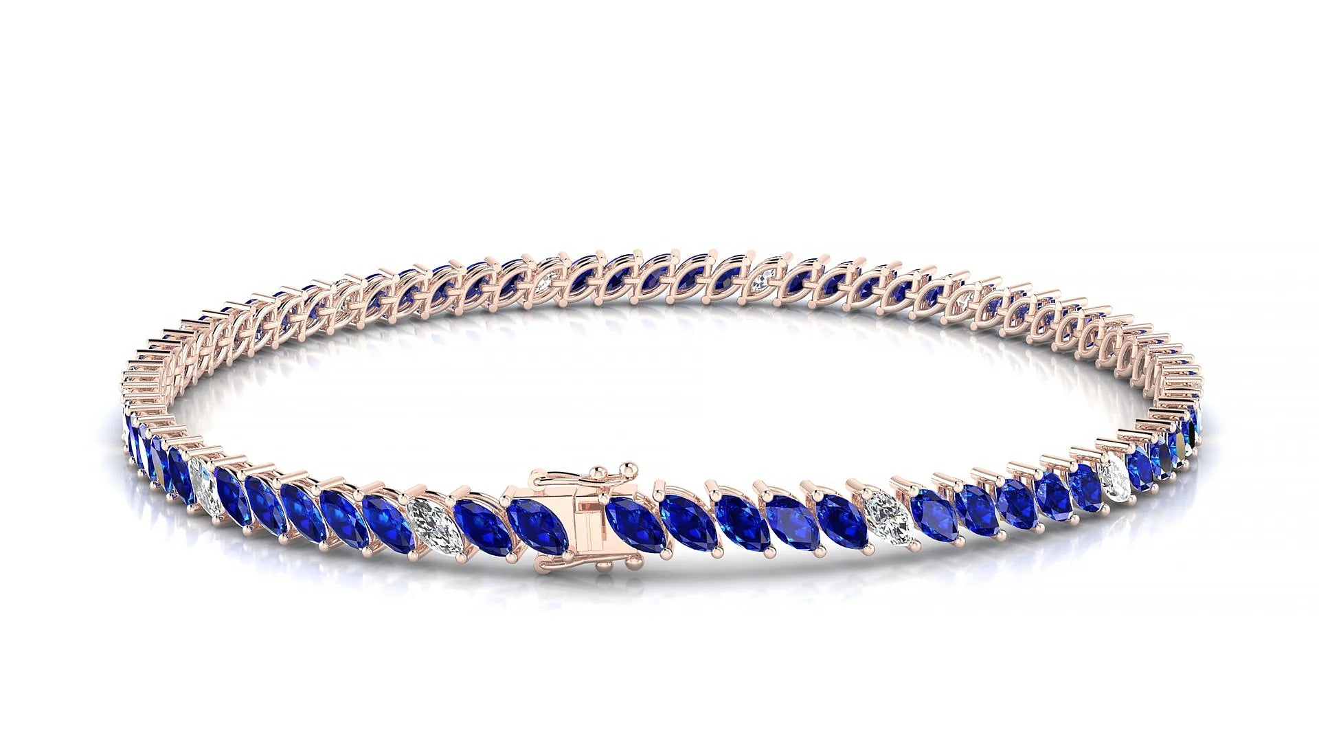 Venezia 5-1 | 18k Rose Gold 4 x 2 mm Marquise Natural Sapphire & Diamond 18 cm Tennis Bracelet