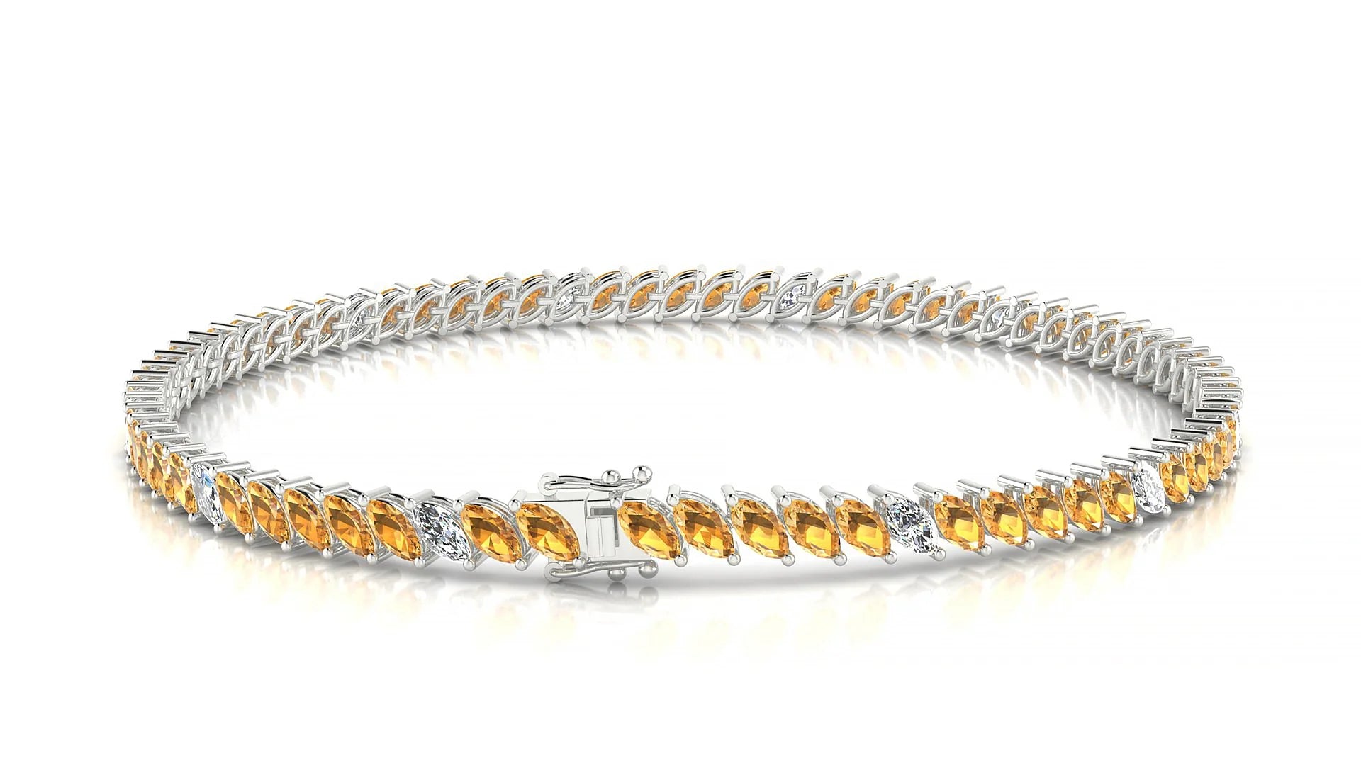 Venezia 5-1 | 18k White Gold 4 x 2 mm Marquise Natural Citrine & Diamond Tennis Bracelet