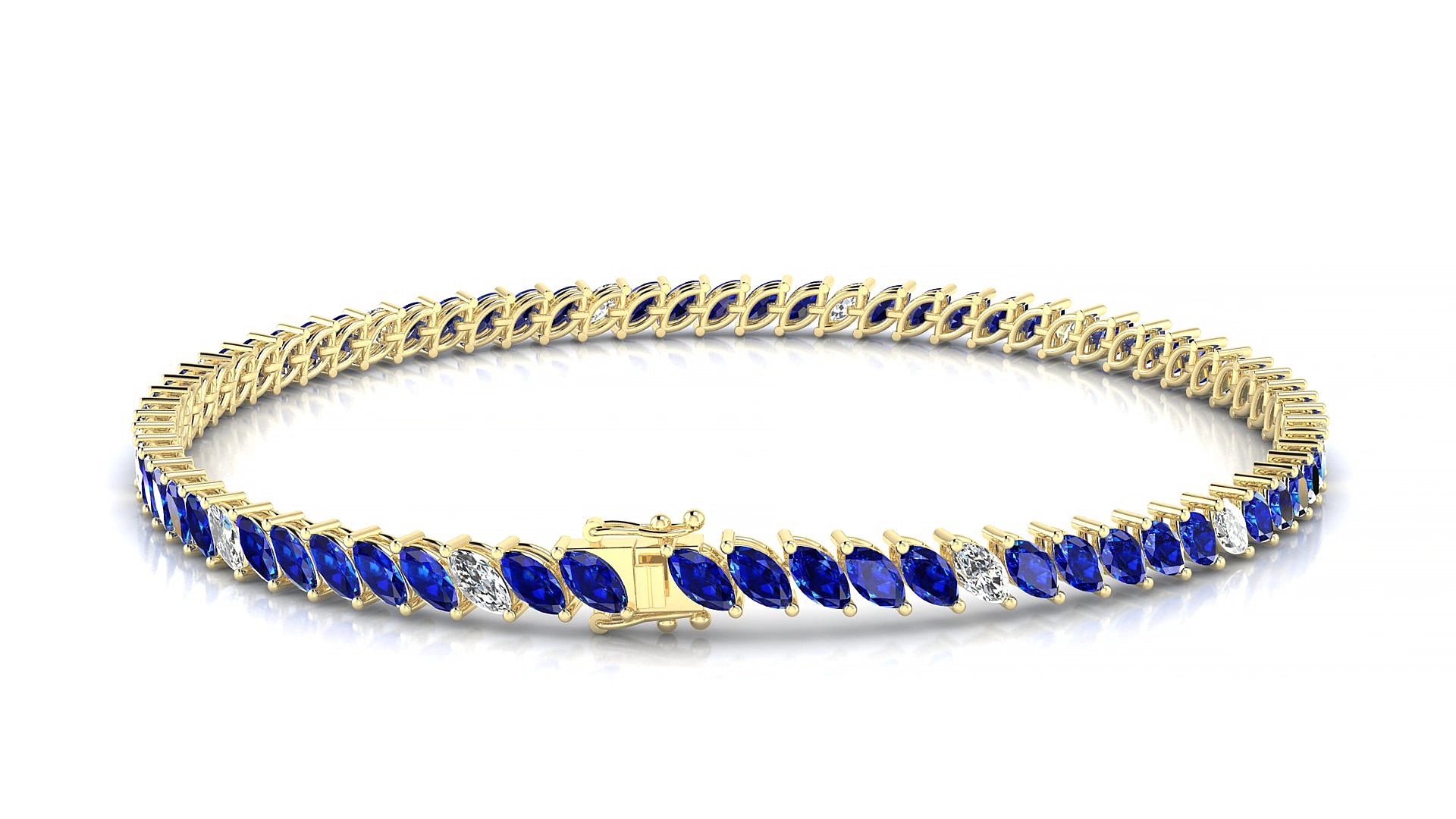 Venezia 5-1 | 18k Yellow Gold 4 x 2 mm Marquise Natural Sapphire & Diamond 17 cm Tennis Bracelet