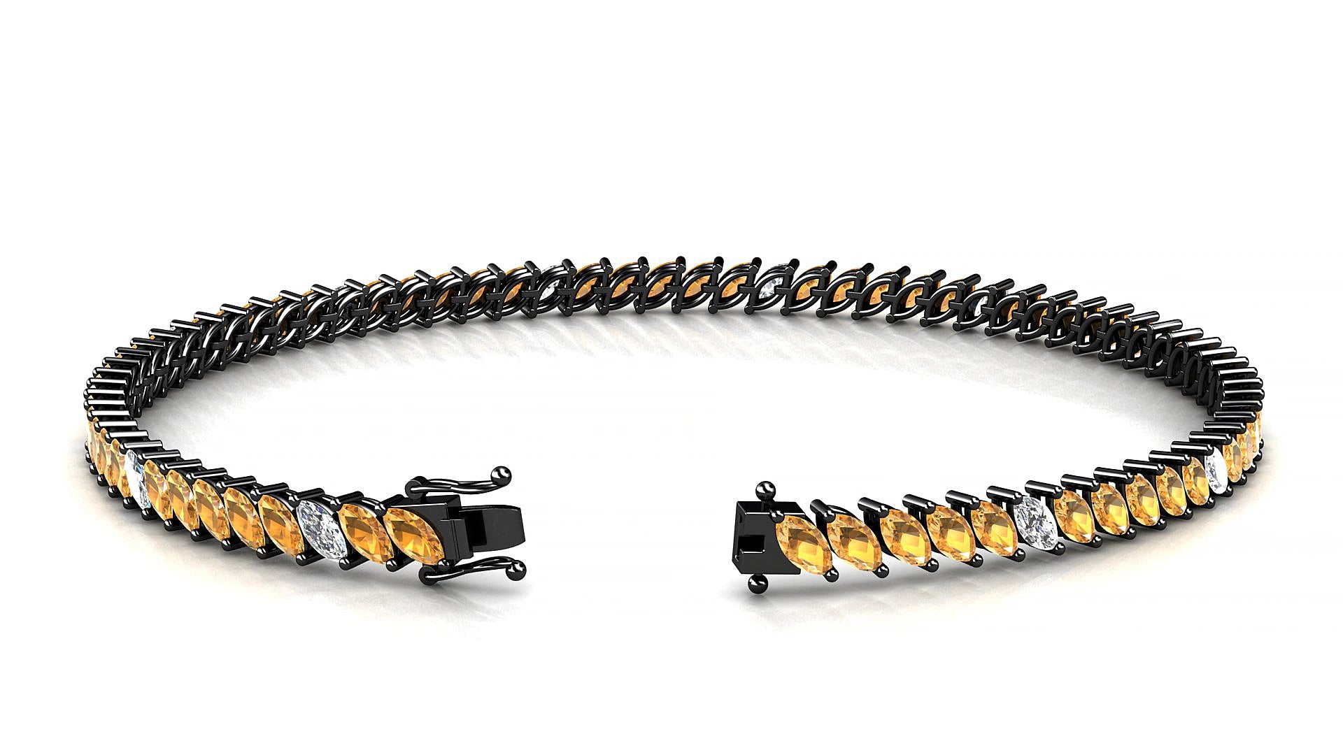 Venezia 5-1 | 18k Black Gold 4 x 2 mm Marquise Natural Citrine & Diamond 20 cm Tennis Bracelet