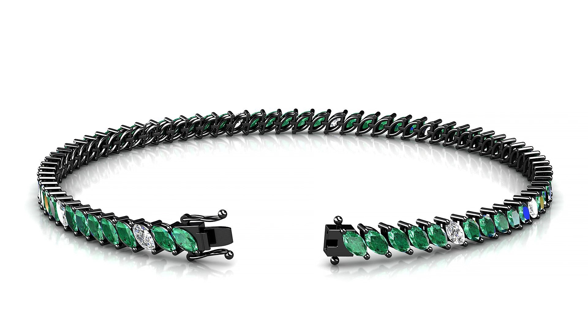 Venezia 5-1 | 18k Black Gold 4 x 2 mm Marquise Natural Emerald & Diamond 15 cm Tennis Bracelet