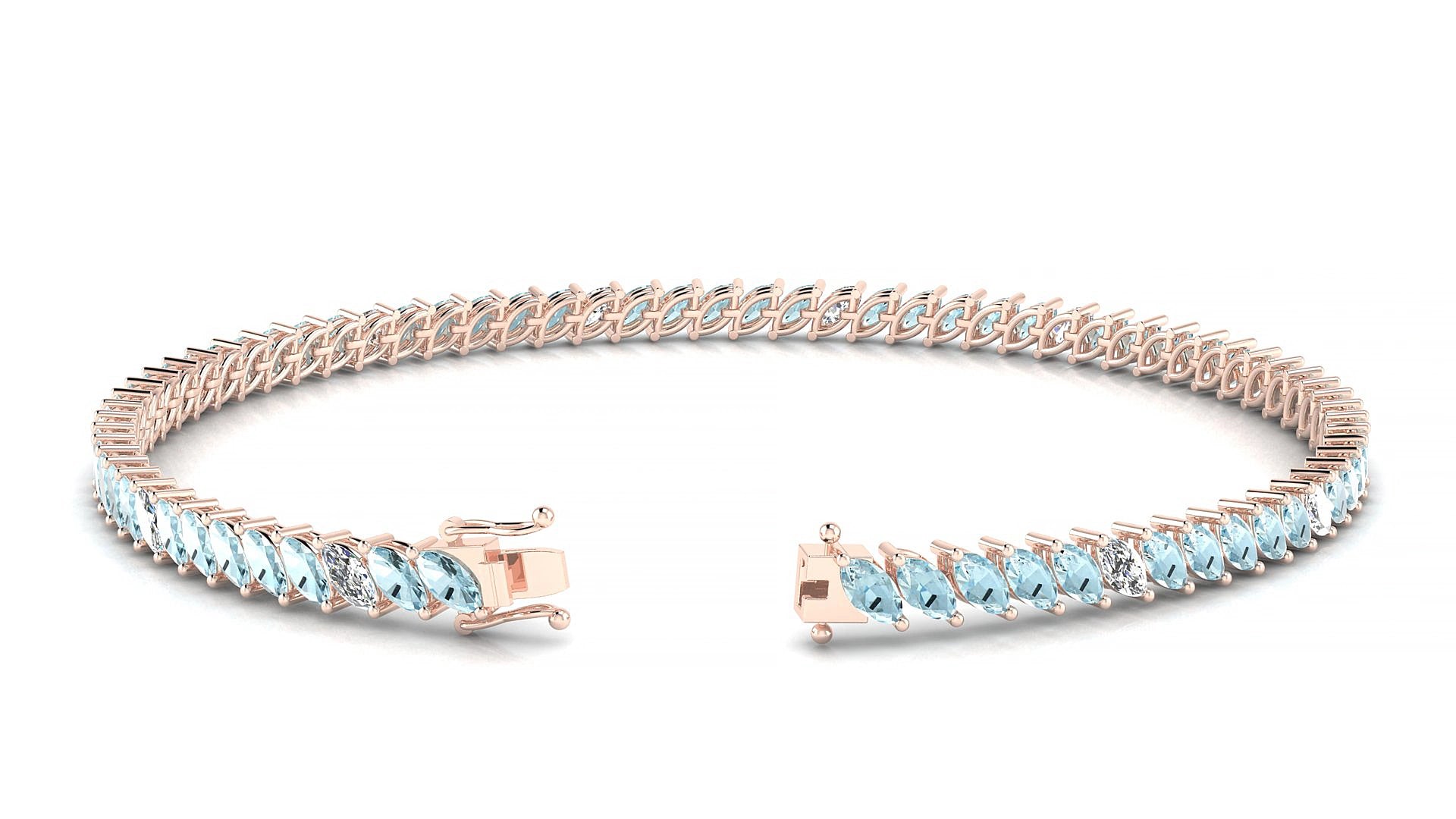 Venezia 5-1 | 18k Rose Gold 4 x 2 mm Marquise Natural Aquamarine & Diamond 17 cm Tennis Bracelet