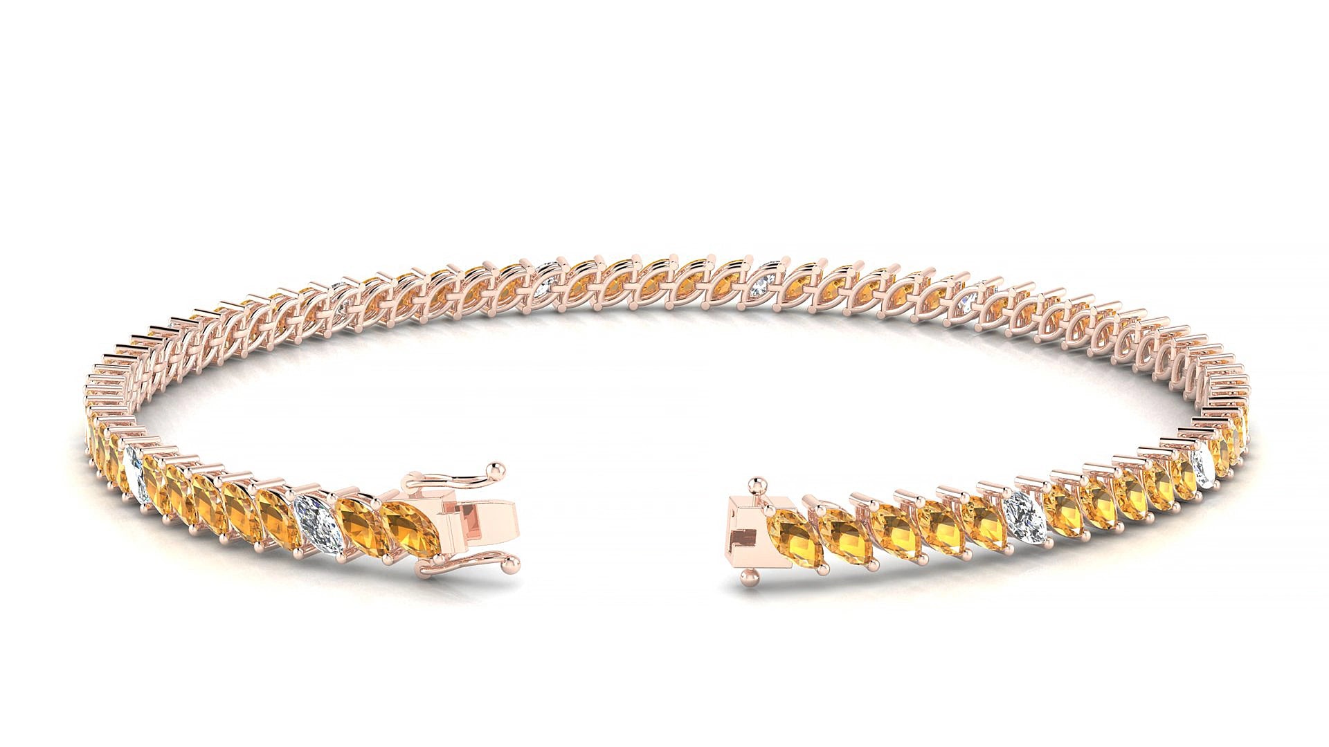 Venezia 5-1 | 18k Rose Gold 4 x 2 mm Marquise Natural Citrine & Diamond 17 cm Tennis Bracelet