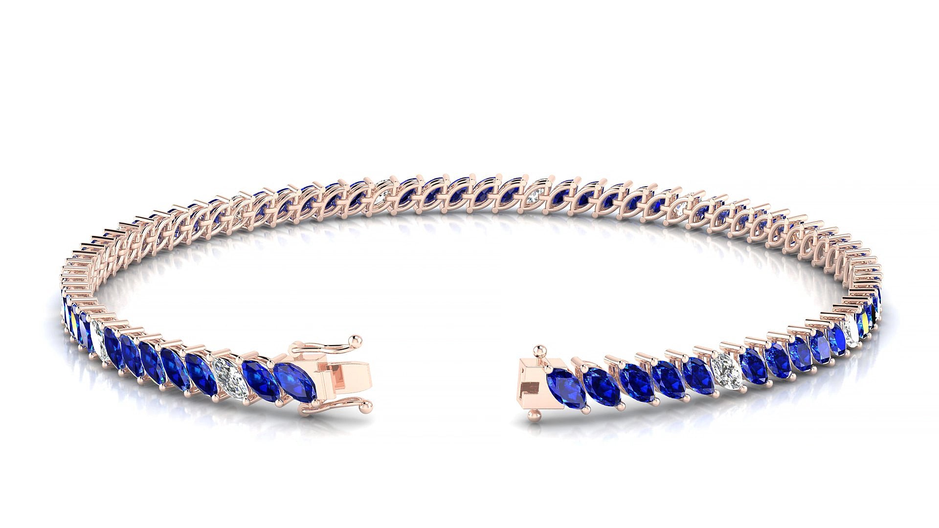 Venezia 5-1 | 18k Rose Gold 4 x 2 mm Marquise Natural Sapphire & Diamond 17 cm Tennis Bracelet