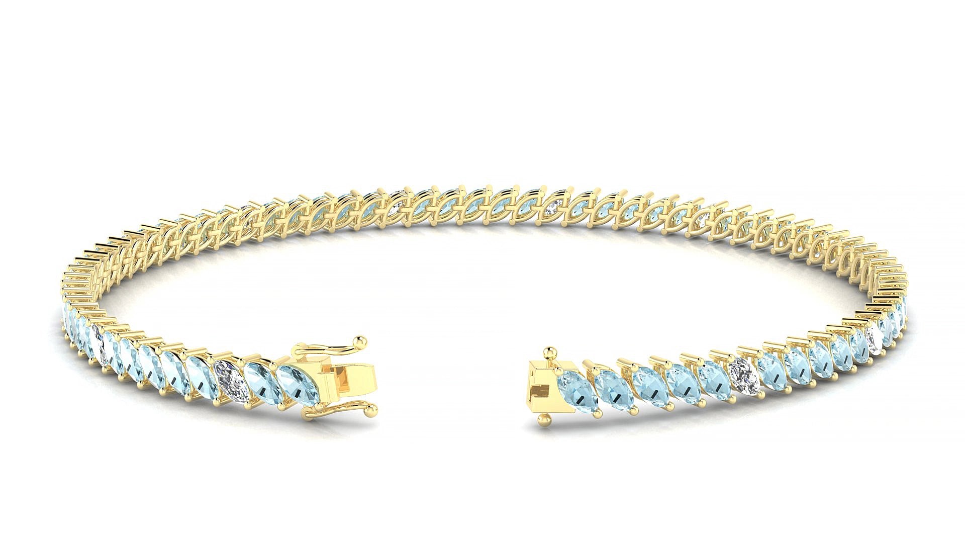 Venezia 5-1 | 18k Yellow Gold 4 x 2 mm Marquise Natural Aquamarine & Diamond 15 cm Tennis Bracelet