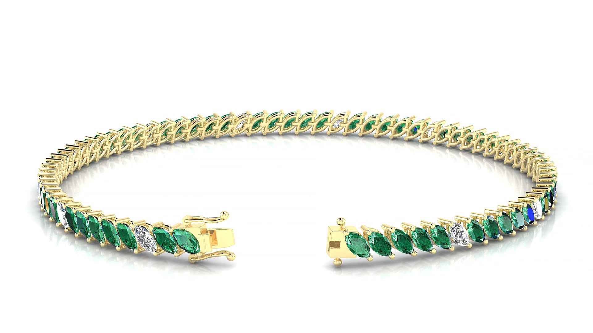 Venezia 5-1 | 18k Yellow Gold 4 x 2 mm Marquise Natural Emerald & Diamond 17 cm Tennis Bracelet