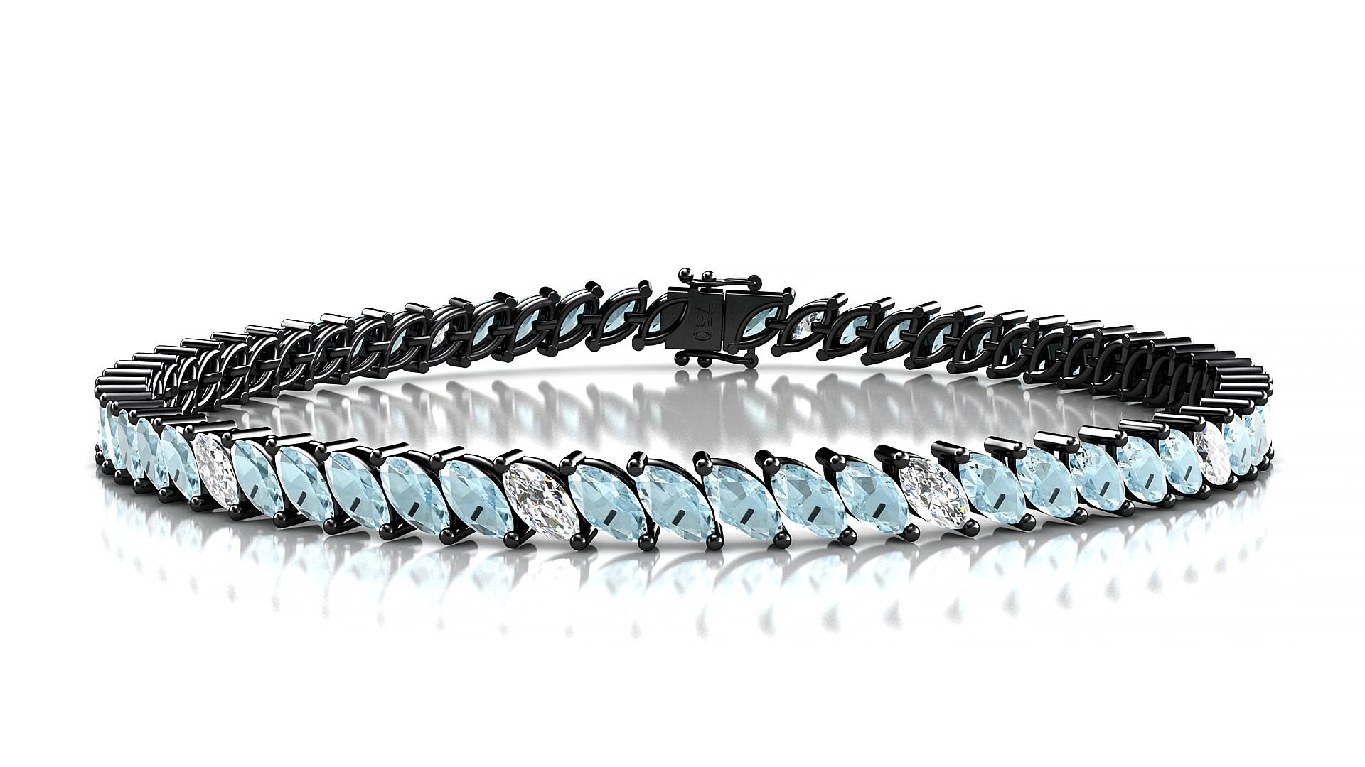 Venezia 5-1 | 18k Black Gold 5 x 2.5 mm Marquise Natural Aquamarine & Diamond 20 cm Tennis Bracelet